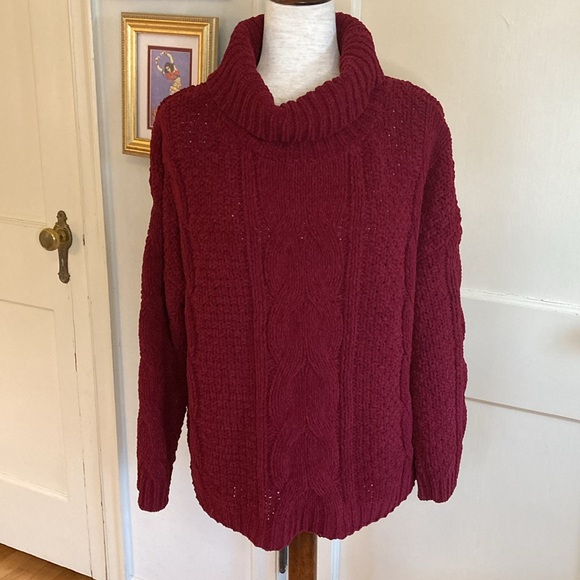 ASOS Cranberry Red Chenille Chunky Turtleneck Sweater Sz XL - Picture 3 of 7